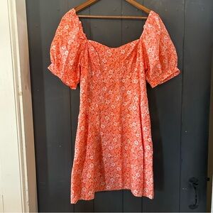 Anthropologie Puff Sleeved Floral Orange Floral Mini Dress